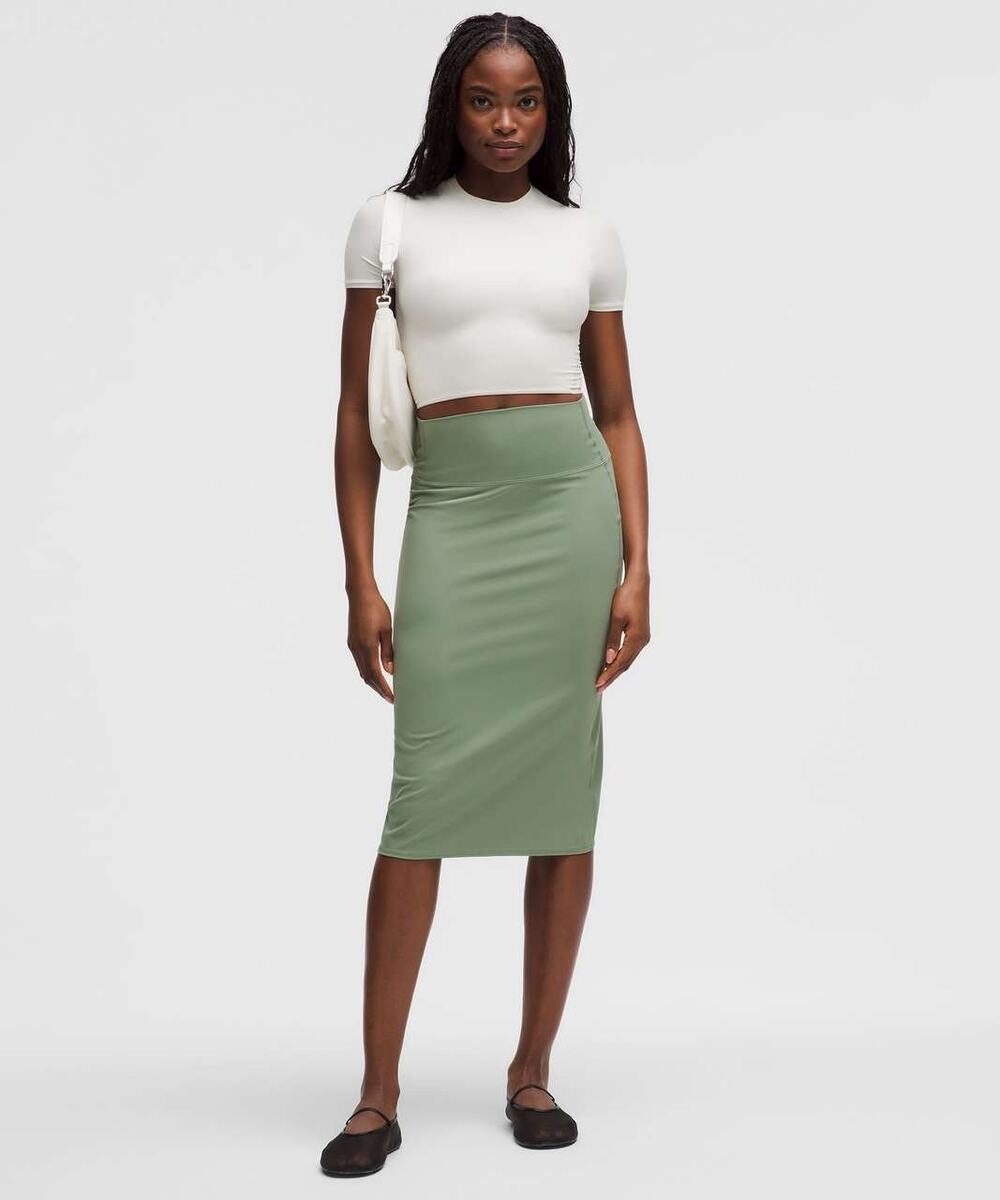 Lululemon Desert Green Nulu Slim Fit High Rise Midi Skirt Medium